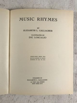 Antique Children ' s Book Music Rhymes by E.  Gallagher Kids Singing Education 1927 3