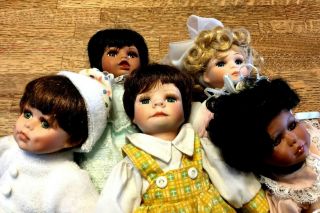 Set Of 5,  Vintage Collector Dolls,  Signed & Numbered,  8 "