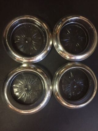 Vintage Set Of 4 Frank M.  Whiting Sterling Silver And Glass Coasters Model 04