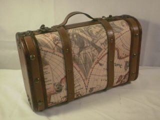 Antique Style Small Wooden Suitcase With Leather Straps And Handle