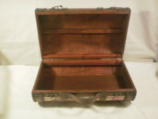 Antique Style Small Wooden Suitcase With Leather Straps and Handle 2