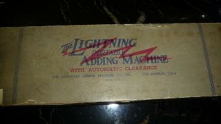 Vtg The Lightning Portable Adding Machine W/paperwork,  Certificates Box
