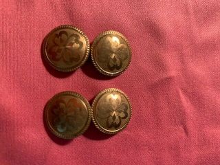 Vintage Gold Filled Round Cuff Links With Clover Motif 14mm