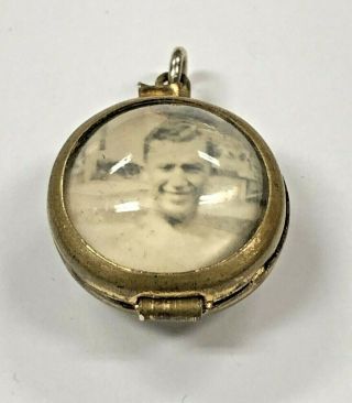 Antique Gold Tone Locket Pendant Both Side Pictures Cover With Dom Glass
