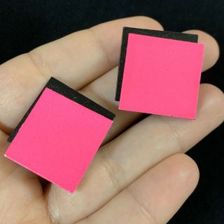 Vtg 80’s Hot Pink & Black Enamel Geometric Clip Earrings Rare Neon Flourescent
