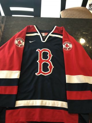 Nike Vintage Boston Red Sox Hockey Jersey Size Xl Blue Mlb Sewn Stitched Rare