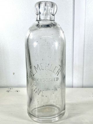 Hutch Hutchinson Soda Bottle E.  Mehler Erie,  Pa Pennsylvania Antique Pop Slug