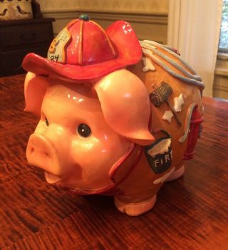 Rare Boyd’s No.  - 24,  Fireman Piggy Bank Fire Department Ceramic Coin Bank