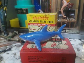 Vintage Antique Aquarium Fish Bowl Tank Ceramic Bisque Ocean Blue Shark