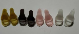 4 - Pairs Of Vintage Barbie Open Toe Heels 1960s White,  Pink,  Brown,  Spring Green