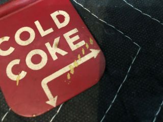 RARE Early Coca Cola Vending Machine Coke Part Bottle Flap Painted Metal Sign 3