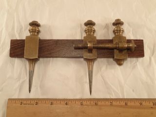 Rare Antique Early Brass Set Of Trammel Points W/ Precision Adjuster,  5 " Tall