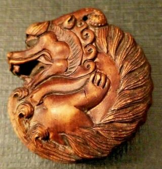 Vintage Japanese Oriental Netsuke Carved Wood Dragon Ray Rohr Cosmic Artifacts