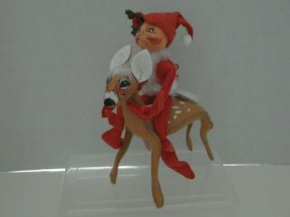 Vintage Annalee Red Christmas Elf Riding A Deer - 1993 & 1997 1