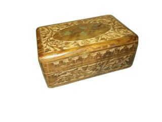 Vintage Wooden Jewelry/ Trinket Box Hand Carved Flowers