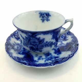 Wood & Son Royal Porcelain Flow Blue Teacup And Saucer England Antique 1891 - 1907