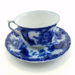 Wood & Son Royal Porcelain Flow Blue Teacup and Saucer England Antique 1891 - 1907 2