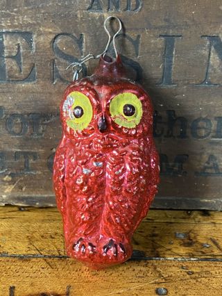 C6 3” Rare Antique Blown Glass Victor Owl Large Eyes Christmas Ornament Germany
