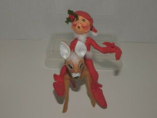 Vintage Annalee Red Christmas Elf Riding A Deer - 1993 & 1997 2
