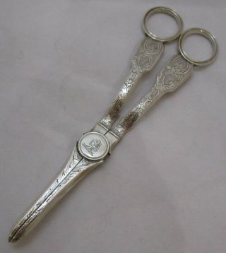 Rare Pair Antique Victorian Sterling Silver Grape Scissors,  75g,  Bham 1839