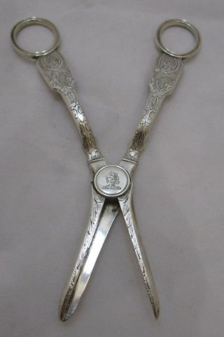 Rare pair Antique Victorian Sterling silver grape scissors,  75g,  Bham 1839 2