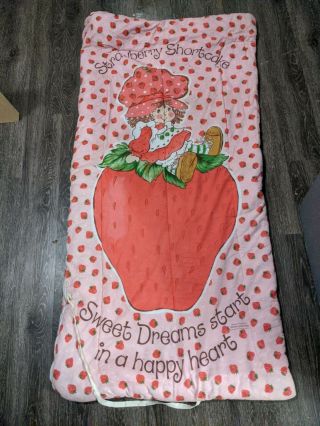 Vtg 1983 Strawberry Shortcake Sleeping Bag Sweet Dreams Start In A Happy Heart