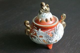 Vintage Mci Japanese Moriage Porcelain Incense Burner Footed Dragon