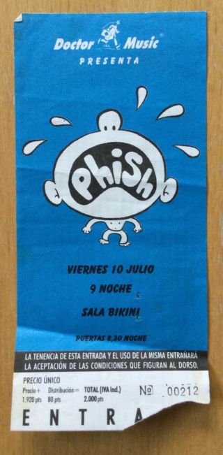 Very Rare Phish Barcelona 1998 Ticket Stub Jul 10 1998