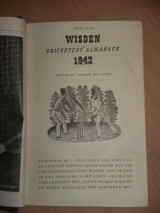Wisden 1942 Rebind Without Covers,  Very Rare Year