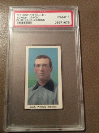 1911 M116 Sporting Life Tommy Leach Blue Background Psa 6 Ex - Mt Rare