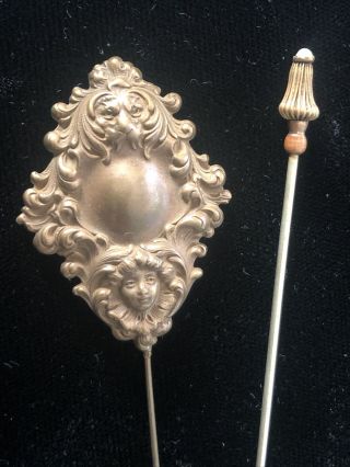 2 Antique Victorian Brass Hat Pins