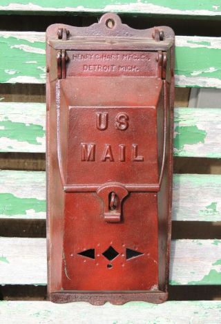 Rare C1900 Henry C Hart Cast Iron Mailbox Detroit Mi Victorian Arts & Crafts