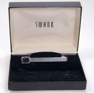 Swank Vintage Silvertone Tie Clip Bar Clasp W/ Hematite 2.  25 ",