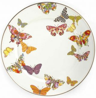 Rare Retired Mackenzie Childs Butterfly Garden White Charger Plate Ships Fre