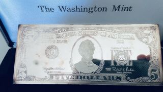 4 Troy Ounce.  999 Silver Bar 1998 Washington $5 Abraham Lincoln Rare