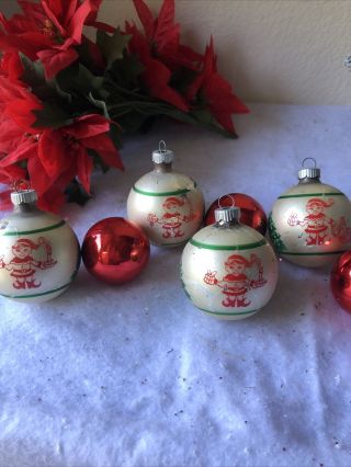 Vintage Glass Christmas Tree Ornaments Shiny Brite Balls 2.  5 " Elf Design Rare