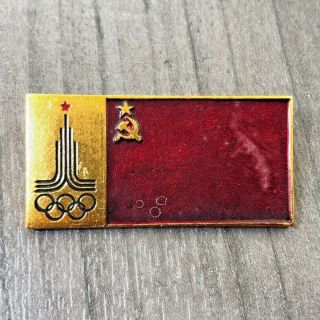 Authentic Vintage 1980 Moscow Olympic Soviet Flag Enamel Pin Badge Olympics Rare