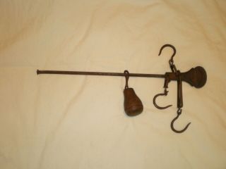 Vintage Cast Iron Hanging Scale Balance Beam Arm With Hooks Counter Weight