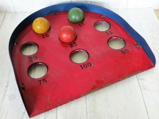 Antique 1920s Pressed Steel Red/blue Skee Ball Game With 3 Wood Balls Skill - Ball
