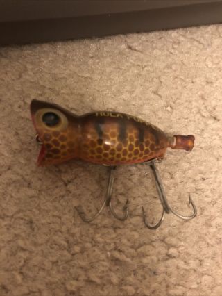Vintage Fred Arbogast Fishing Lure - Hula Popper - Brown Parrot - 2 " Topwater