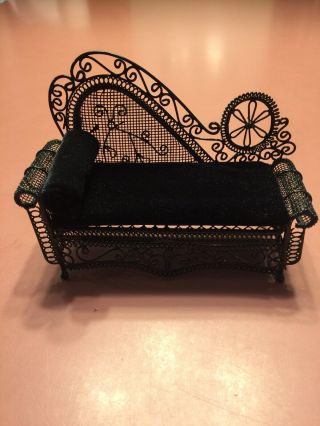 Vintage Miniature Dollhouse 1:12 Black ‘wrought Iron’ Wire Fainting Couch/daybed