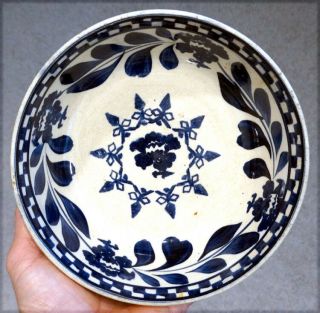 H C Edmiston Antique Flow Blue Pottery Bowl Hand Painted Cobalt Decoration