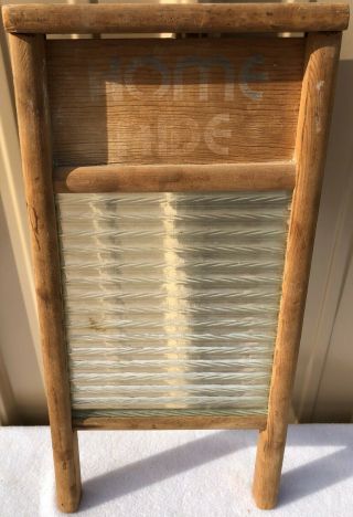 Vintage Home Aide Washboard Wood & Glass For Lingerie Columbus Ohio 18 " X 8.  5 "