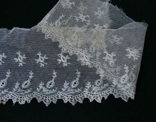 Antique Embroidered Tulle Net Cotton Lace Trim Doll Dress