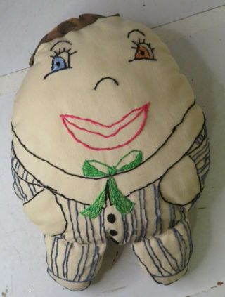Humpty Dumpty Plush 11” Tall Hand Made Sewn Homemade Vintage Rare Stuffed Toy