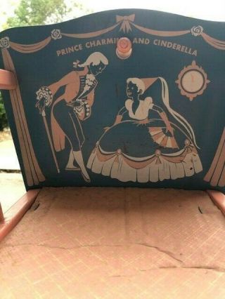 Vintage 1950 ' s Wood Doll Rocking Cradle On Stand Cinderella & Prince Charming 3