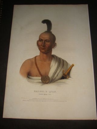 Rare Hand Colored Mckenney And Hall Portrait Folio Print 1837: Kai - Pol - E - Quah