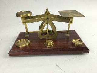 Vintage Brass Letter Balance Scale With 4 Weights Made In England