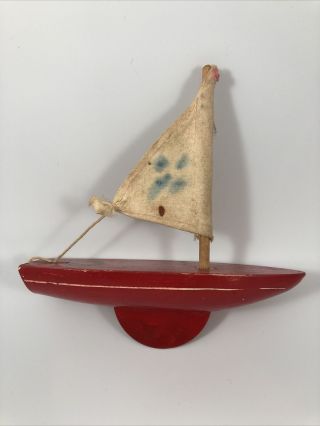Vintage Birkenhead Star Productions Red Toy Sail Boat Made In England 5 "
