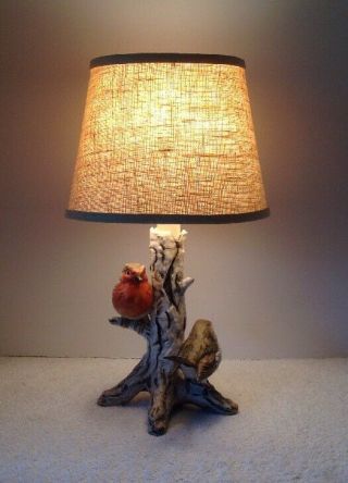 Rare Vintage 1976 Geobel Robin Tree Trunk Bird Lamp W.  Germany 58 302 - 21 Shade